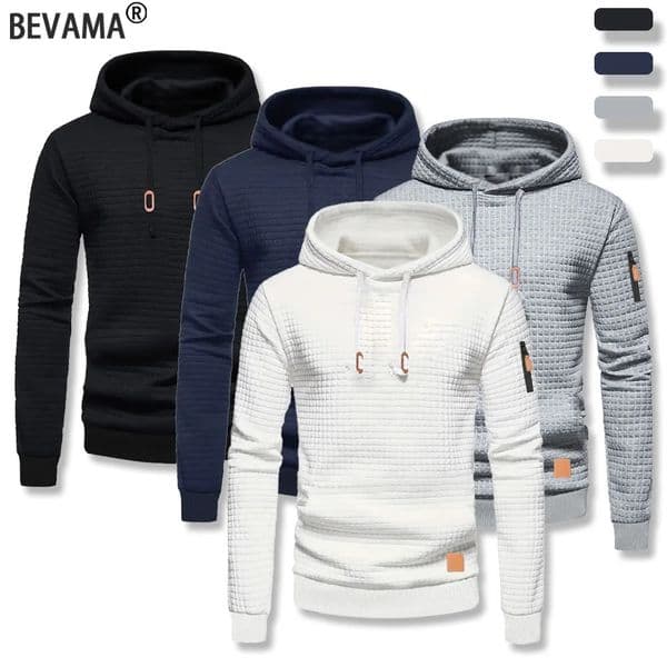 Mens Waffle Pattern Hoodie AutumnWinter Casual Solid Pullover Warm Sweatshirt Loose Outdoor Sports Tops Clothing 250917BJ