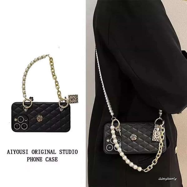 Lanjia High End Style Leather Camellia Handbag Chain Compatible With Apple Pro Max Crossbody Phone Case PM Fa E ddmylovely