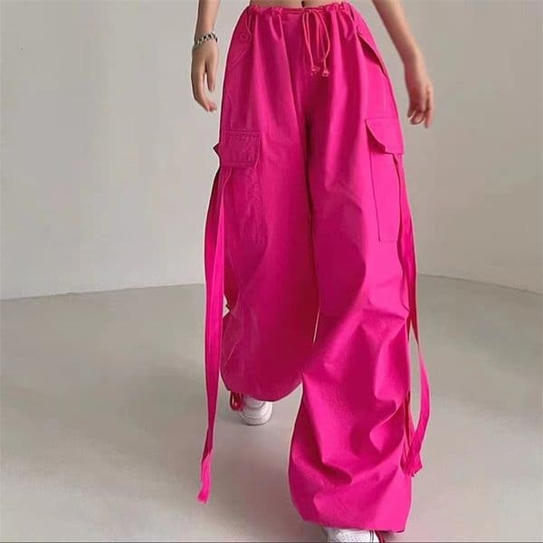 Red Cargo Pant Casual Joggers High Waist Loose Female Hip Hop Trousers Korean Punk Funny Pockets Femme 250917BJ