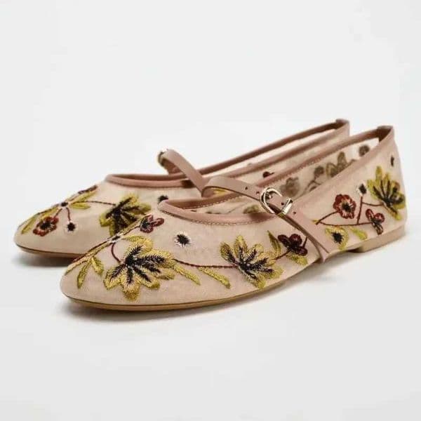 Breathable Mesh Women Ballet Flats Flower Embroidered Mary Jane Shoes Woman for Ladies Casual Round Toe Brand Designer Footwear W250918