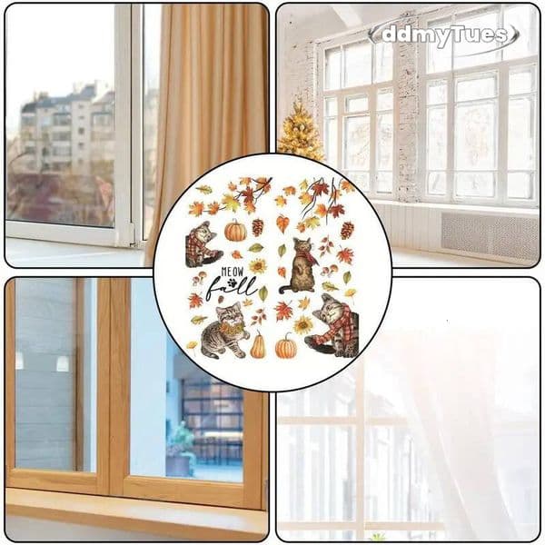 Fall Decor Fall Stickers Cat Pumpkin Reusable Autumn Maple Leaves Window Sticker Decals For ddmytues