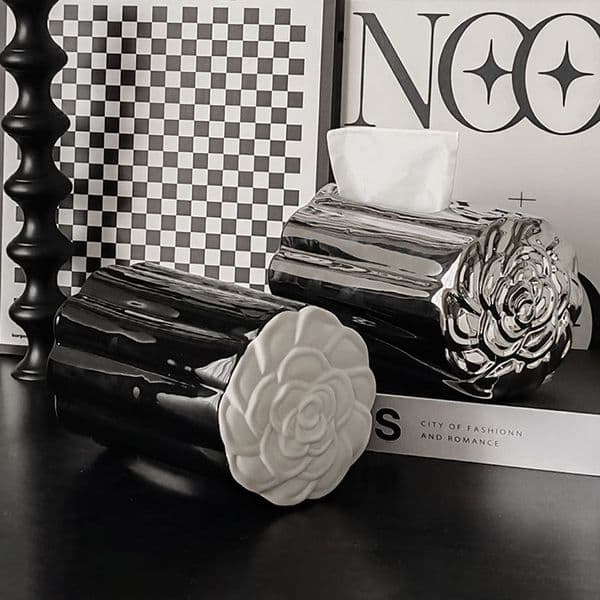 Luxury Designer Decor Luxury Designer Decor Creative Ins Camellia Ceramic Napkins Tissue Boxes Black Drawer For Home Decors Napkin Paper Storage Box Jewelry Pla