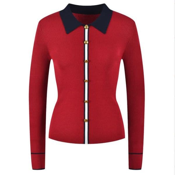 9 XL 2025 Runway Autumn Brand SAme Style Sweater Long Sleeve Red Blue Lapel Neck Fashion Womens Clothes High Quality Womens yl