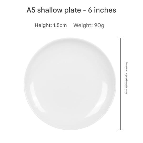 Nordic Minimalist Style White Melamine Dinner Plate Set (5-Piece) Round Flat-Bottom Plate Modern Simple Dinner Plate Suitable for Commercial and Home Use
