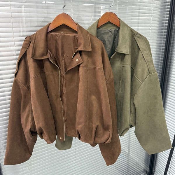 Cross-Border Women's Clothing Wholesale European and American Style Suede Texture Bomber Jacket Coat
