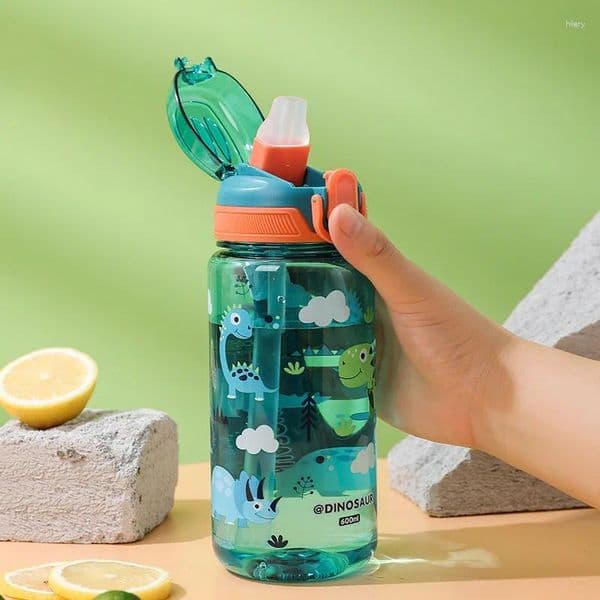 Water Bottles 600ml Cute Cartoon Animal Bottle Portable Safety Lock Straw Cup Children's Leak Proof Outdoor Camping Trip