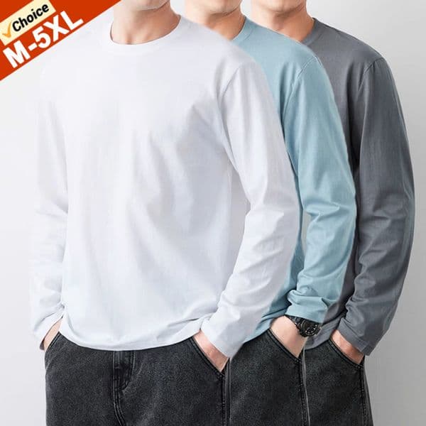 Fast Delivery TShirts Men Long Sleeves Tee Tops Male Autumn Plain Cotton Tshirts Plus Size 4XL 5XL Undershirts Man Clothing 250917BJ