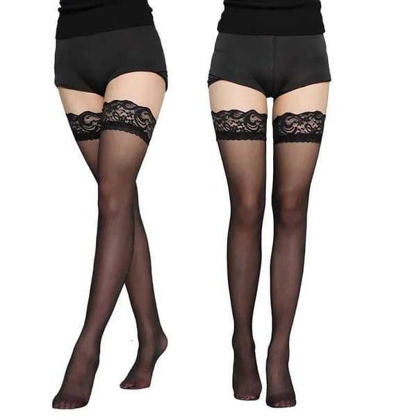 Sexy Womens Flower Transparent Silk Stocking Female Black Slim Hosiery High Knee Cuff Tights Elastic Fashion High StockingsXJ250920