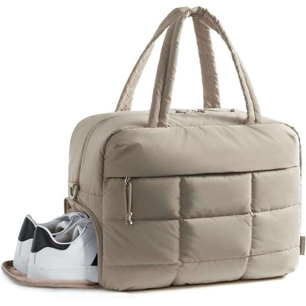 BAGSMART Small Gym Bag for Women, 23L Carry on Travel Duffle Bag, Water-resistant Weekender with Shoe Compartment, Camel 123