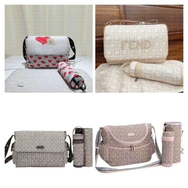 Designer style waterproof mom bag 3 sets of diaper pouches baby zipper brown check pattern a55v5 S6 000