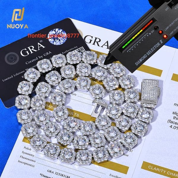 NUOYA 1012mm VVS Moissanite Tennis Necklace 925 Silver Durable Luxury Hip Hop Chain for Men Women Gift Fine Jewelry