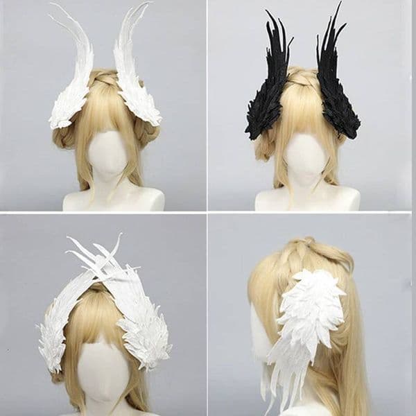 Black Devil Wings Cosplay Accessories Lolita Anime Angel Wing Feather Embroidery Headdress Halloween Party Costumes Hair Props ddmythur