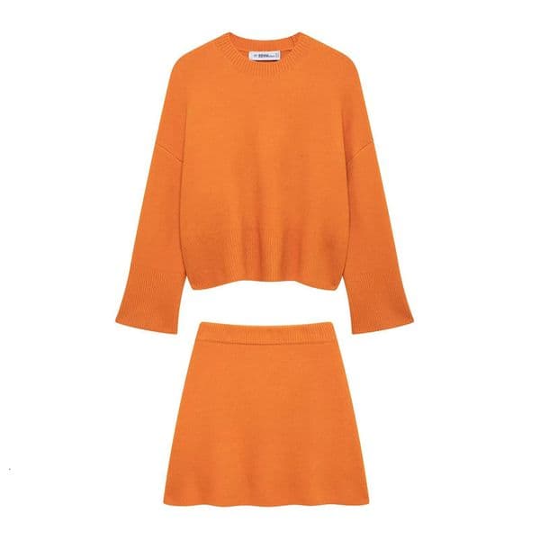 European And American Style Womens Clothing Fashion Flat Needle Long Sleeve Round Neck Knitted Sweater Skirt Suit 250919BJ