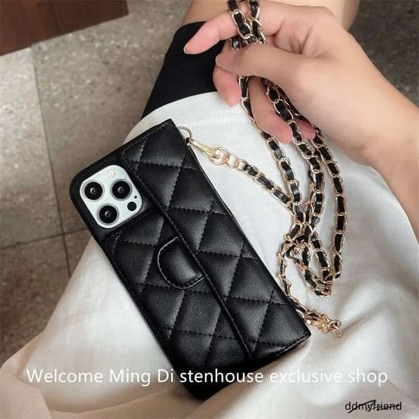 Style Quilted Crossbody Leather Card Holder 15 Phone Case Iphone 13 Cover Apple 12 Lanyard 16 Women's XS High-End Max Chain 14 Pro Compatible X Trendy ddmyfrien