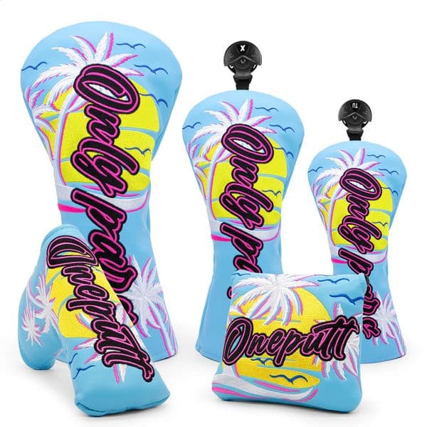 Premium Leather Hawaii Blue Golf Headcovers Driver Fairway Wood Hybrid Head Cover Elegant Embroidery with Number Tags Blade 250919BJ