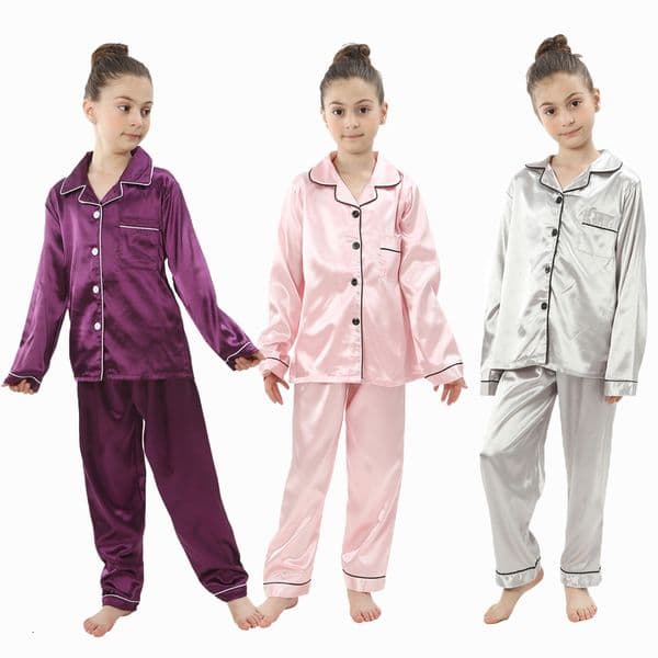 teenager loungewear children home clothing kids pajamas set girls silk satin pijama boys sleepwear baby nightgowns for 313Y 250918