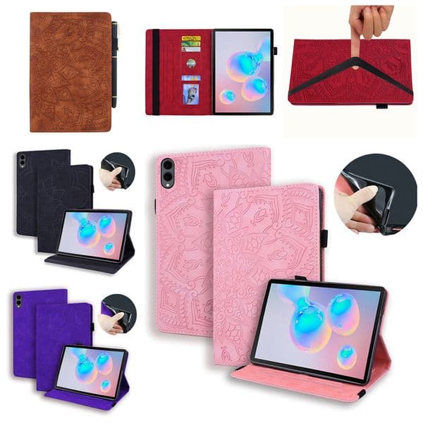 Imprint Flower Leather Wallet Shockproof Holder Cases For Samsung Galaxy Tab Ultra 14.6inch S8 S9 S7 S11 11'' 2 ID Card Slot Pocket Kickstand Flip Cover Pouch