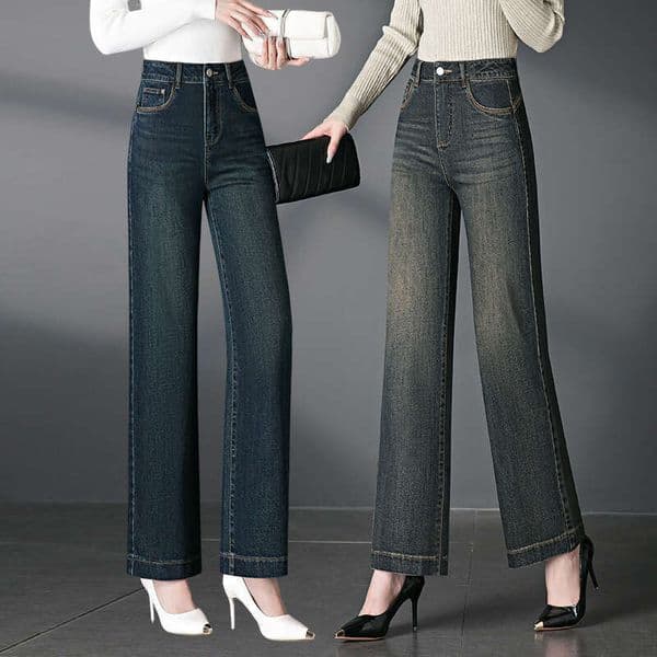 wide leg denim women Wide-Leg Denim Pants for Women, New Spring and Autumn, Loose Fit, Slimming, High-End Feel, Slim Waist, Narrow Version 2051