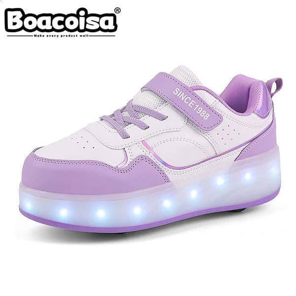 Boacoisa 4 Wheel Roller Skate Shoes For Girls Kids Flashing Sport LED Light Luminous Sneakers Outdoor Casual Children Boys 250918 S260421