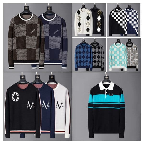 designer sweater mens sweater black blue yellow knit warm wool classic plaid stripe brand clothing casual fashion long sleeve luxury men sweater jumper hoodie M-3XL