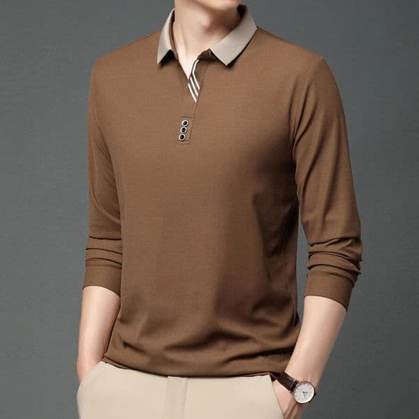 Mens Business Casual Long Sleeved Shirt Solid Color Polo Fashionable Breathable Comfortable Versatile Top 250918BJ