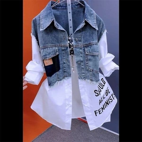 Splicing Denim Jacket Women Spring Autumn Korean Fashion Shirt Ladies Tops Casual Jean Coat Female Windbreaker 250918BJ