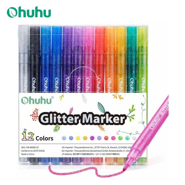 Ohuhu Glitter Metallic Marker Pens Glitter Colors Markers Fine Point Tip Waterbased Metallic Shimmer Markers for DIY Drawing250919BJ
