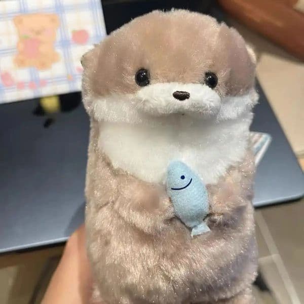 Cute Little Otter Hug Fish Plush Doll Pendant Gift Kawaii Girl Heart Keychain Backpack Decor Creative Toy Keyring Accessory Gift 250919BJ