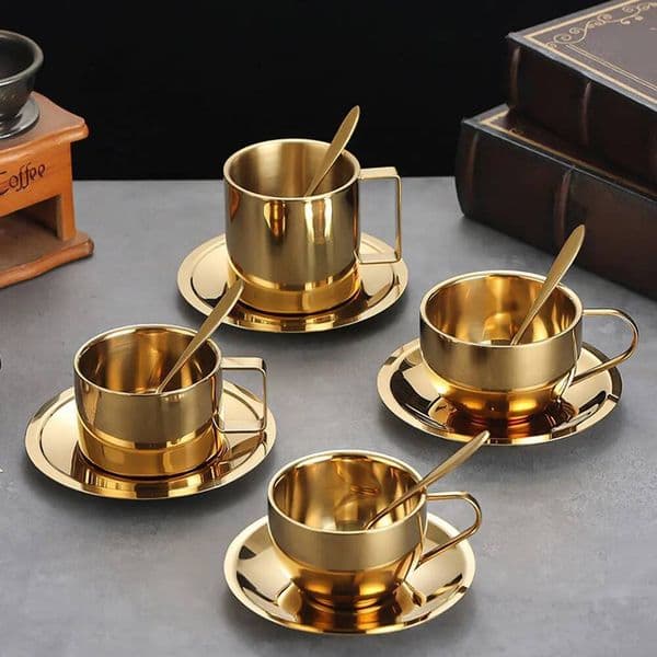 Fashion 3pcs Stainless Steel Insulated Coffee Cup With Spoon Simple Teacup Water Glass For Tea Latte Milk Home Office Drink high-quality