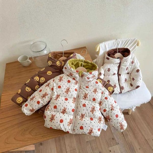 New Doublesided Down Cotton Jacket with Hooded Jacket for Childrens Thickened Plush Childrens Short Jacket X250920