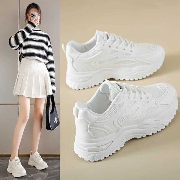 White Sneakers Women 2024 New Leather Chunky Sneakers Womens Sports Shoes Thick Tennis Vulcanized Shoes Basket Platform Shoes W250920