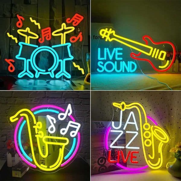 Jazz Saxophone Led Neon Sign Dimmable Lights Live Music Wall Decor Art Signs Room Decoration Studio Bar Club Party Light Up Sign X250920