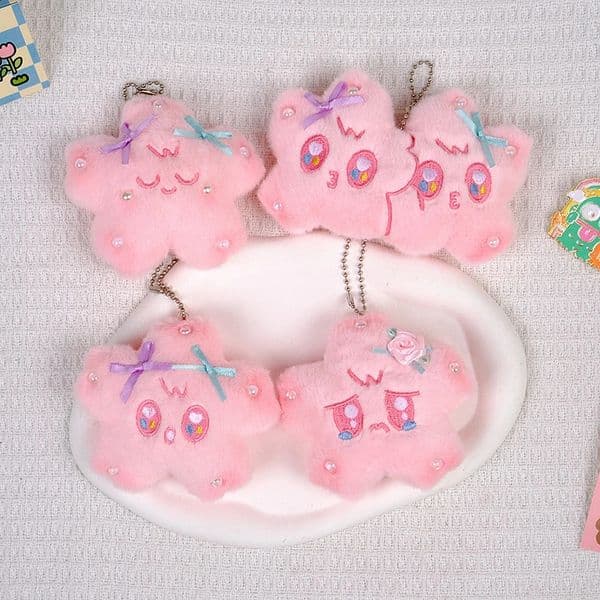 Squeak Cherry Blossoms Doll Plush Pendant Bowknot Star Stuffed Doll Keychain Car Key Ring Backpack Bag Decor Kid Gift 250919BJ