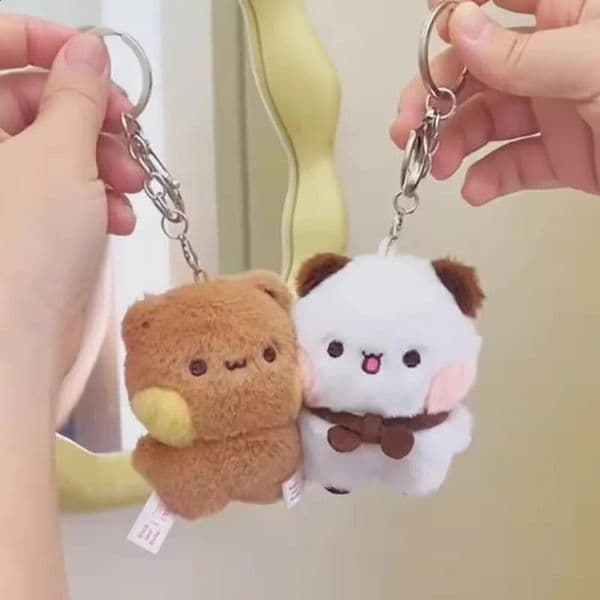 2 Pcs Panda Bubu and Yier Plush Pendant Keychain Dolls Cute Cartoon Panda Bear Key Ring Backpack Pendant Couple Gifts 250919BJ