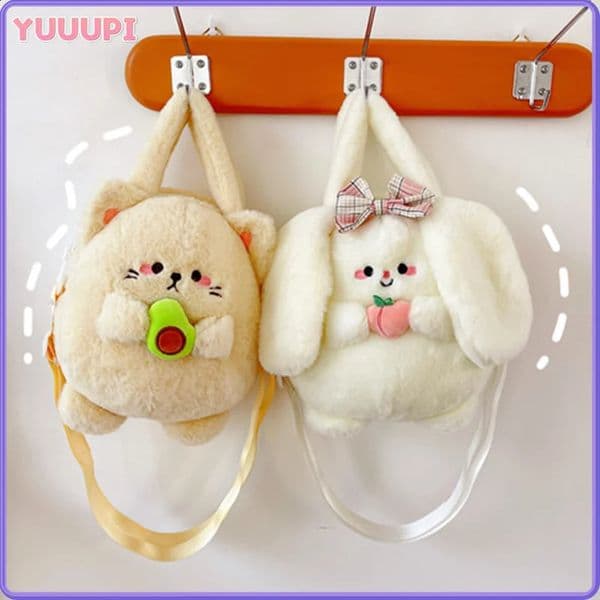 Rabbit Kitten Plush Toy Backpack Stuffed Animal Rabbit hold Peach Cat hold Avocado Portable Shoulder Bag Girl Birthday Gifts 250919BJ