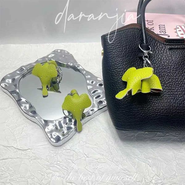 Green Lychee Pattern Hand Sewn Elephant Bag Pendant Pu Leather Keychain Advanced Luggage Accessories Cute Mobile Phone Chain Z250920
