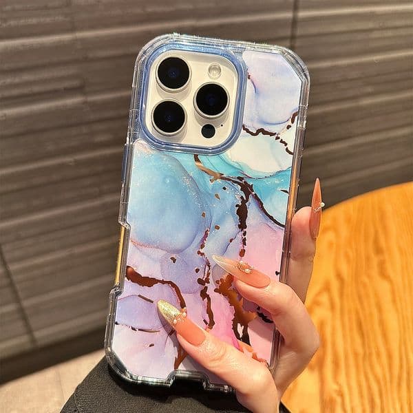 Shockproof Phone Case Compatible with iPhone 17 Promax 16 15 14 Plus 13 12 11 X XS Max XR Three-in-One Fashion Marble Print Design Cell Phone Cover for Women Girls
