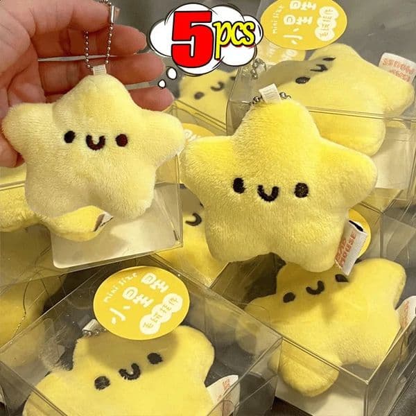Cute Stars Plush Toy Keychain Girls Fluffy Soft Cute Backpack Bag Pendant Practical Mini Yellow Keychain Charms Keychains Gifts 250919BJ