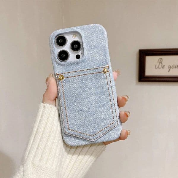 Denim Leather Card Bag Case For iPhone 15 14 13 12 11 Pro Max