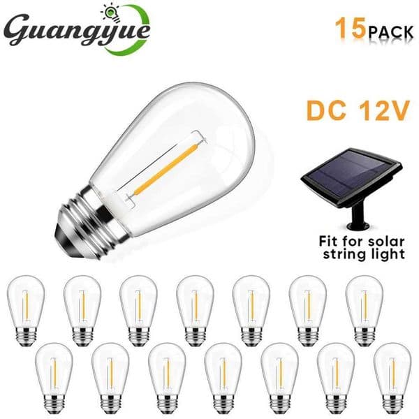 Solar String Light Bulb Replacement DC 12V Low Voltage Shatterproof LED Bulbs S14 E27 1W 2W Edison Filament Lamp Bulbs 2700K X250920