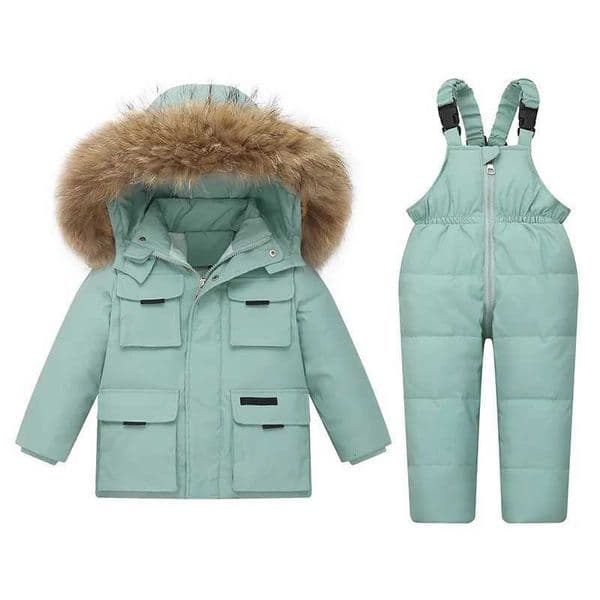 Kid Winter Warm 90 White duck down Jacket Toddler Girl clothes Overalls Baby Boy Coat parka real fur Children Clothing Set 2pcs X250920