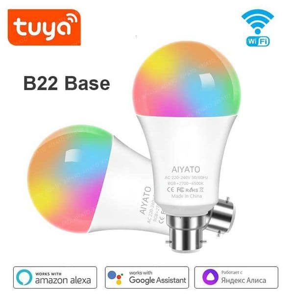 B22 Base UK TUYA Wifi Smart Bulb Bluetooth lamps Led RGB Smart Light 220V Alexa Google Assisatnt Voice Control Timing APP Group X250920