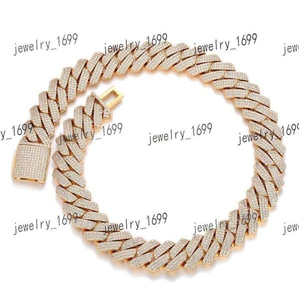 Hip Hop Jewelry 25mm Cuban Chain Necklace Gold Plated Iced Out Prong Cuban Link Chain Necklace Diamond Cuban Chain