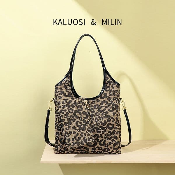 Commuter for Women Large Capacity New Autumn Winter Versatile Casual Leopard Print Shoulder Tote Bag