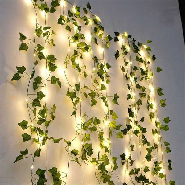 Christmas Green Leaf Ivy Vine with LED Lights String for Home Bedroom Decor Wedding Glowing Artifical Plant Garland Decor Z250922