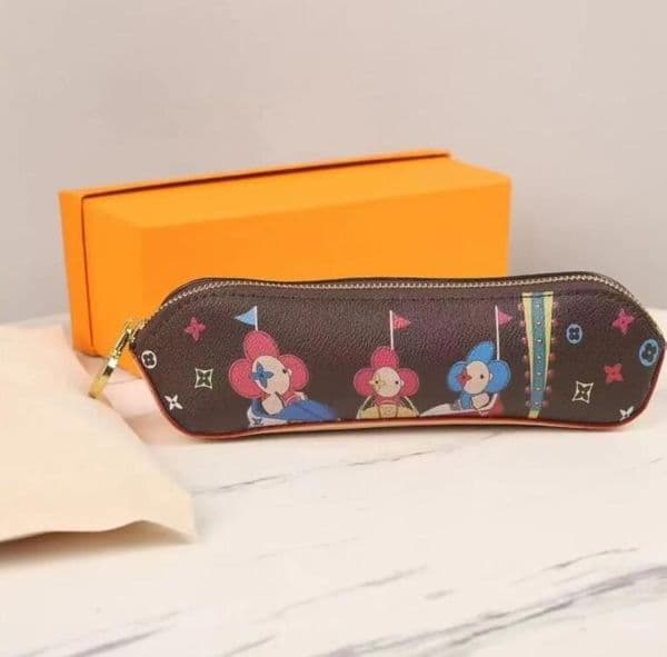 Designer Fashion Student Old Flower L Letter Pencil Large Capacity Cute Simple V Printed Pattern Stationery Bag