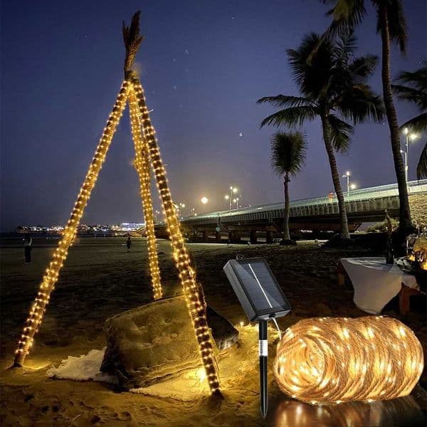 Solar Hemp Rope String Lights 510M LED Fairy Garland Lamp 8 Modes Waterproof Outdoor Patio Light for Yard Camping Decoration Z250922