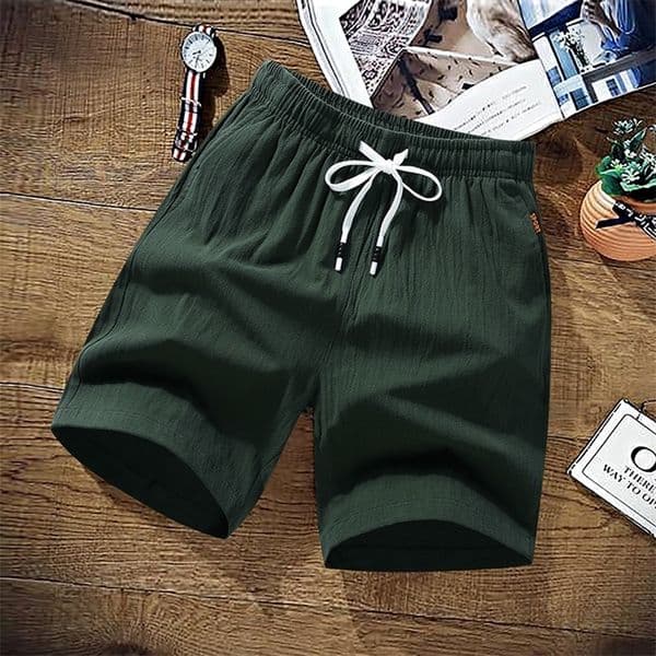 Summer Shorts Men Solid Casual 100 Cotton Cargo Beach Linen Boardshort Asia Size y250920