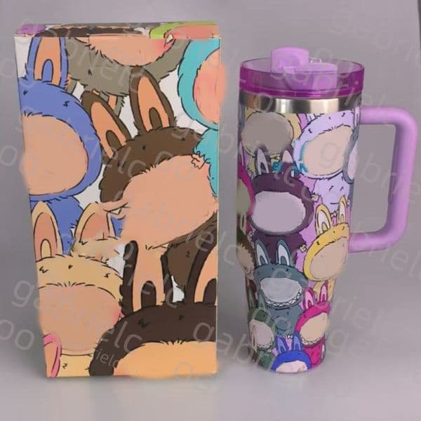 Mugs 40oz Stainless Steel Cup Cartoon Straw Insulated With And Lid Large Capacity Car Girl Gift