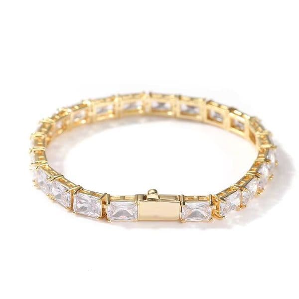Hiisees Bling CZ Bracelet Rectangle Zircon Tennis Chain Bracelet Necklace Luxury Designer for Women Man